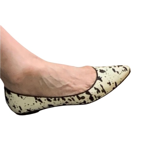 Mercanti Fiorentini Italy Fur Black White Dot Leather Calf Pointed Toe Flat 8 - Picture 1 of 11